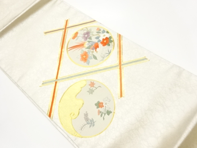 JAPANESE NAGOYA OBI / EMBROIDERY / FLOWER & BIRD